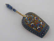 Appraisal: A Russian silver-gilt and cloisonn enamel shovel bowl caddy spoon