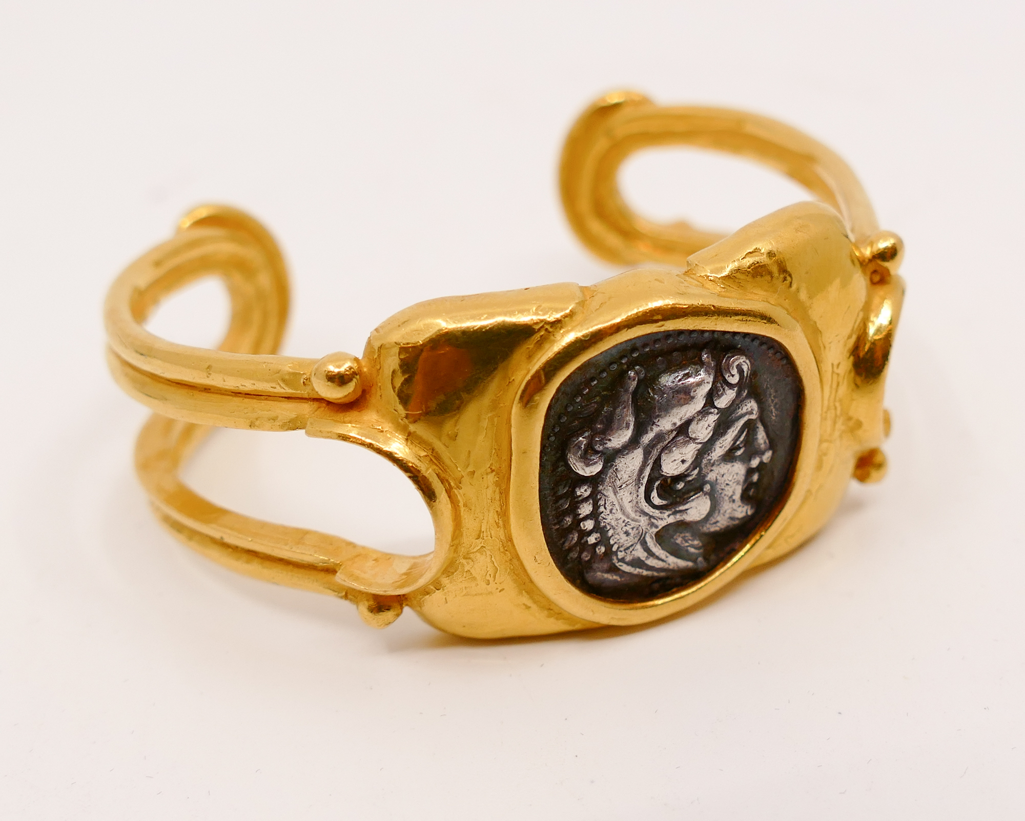 Appraisal: K Gold Bangle Bracelet with Ancient Alexander the Great Tetradrachm