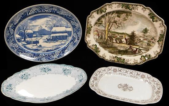 Appraisal: Four English transferware platters Two Johnson Brothers Friendly Village with