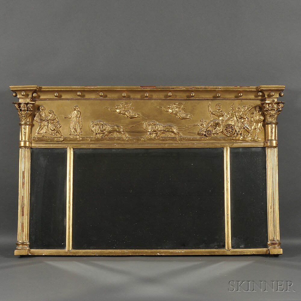 Appraisal: Federal-style Giltwood Overmantel Mirror th century the three beveled mirror