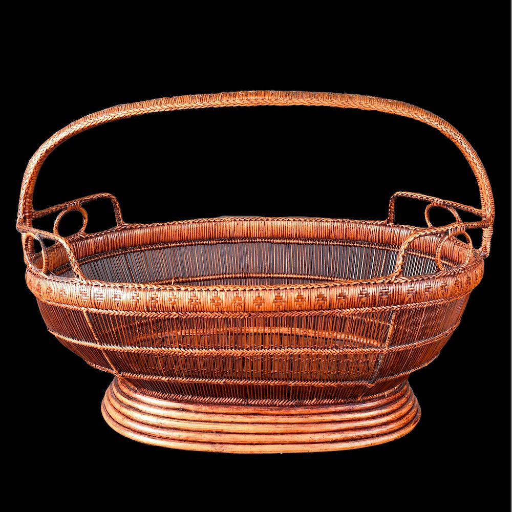 Appraisal: Japanese Basket Vintage Japanese Bamboo Woven Basket Measures - x