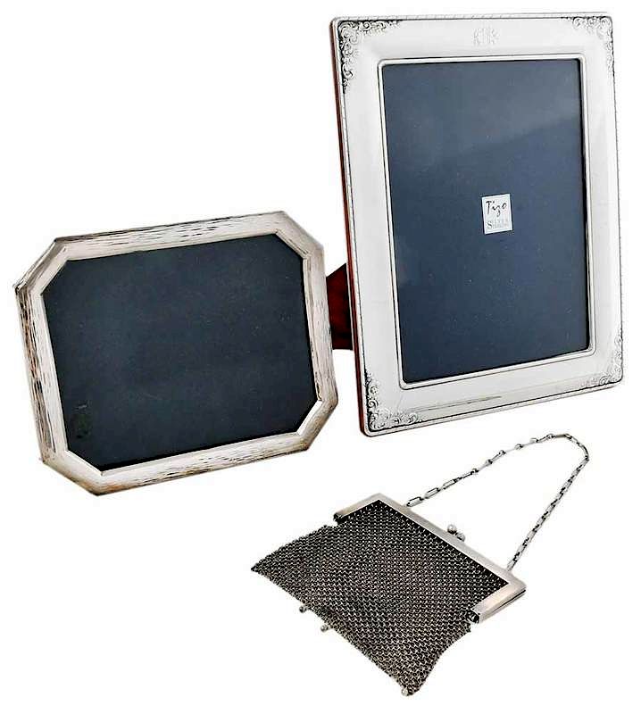 Appraisal: Two Silver Frames One Purse th century including sterling frame