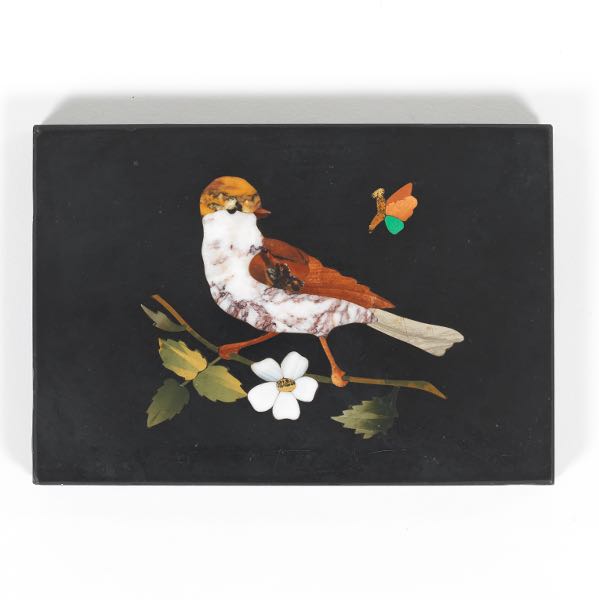 Appraisal: Italian Pietra Dura Plaque of a Bird and Butterfly x