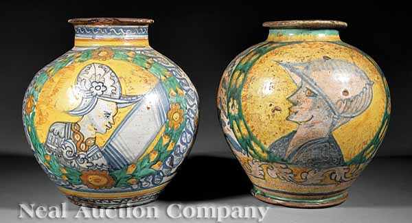 Appraisal: Two Continental Fa ence Pottery Jars th c or earlier