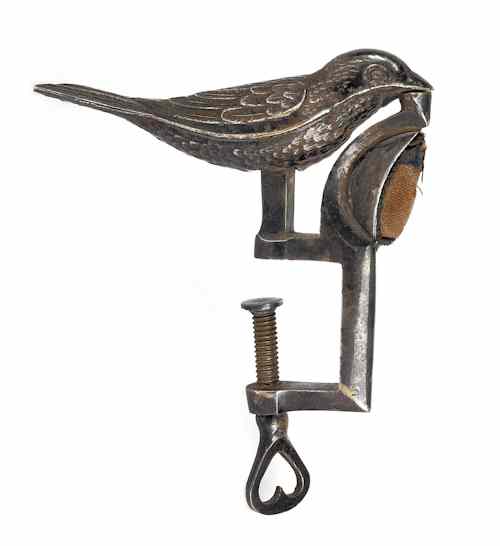 Appraisal: Cast iron finch sewing bird ca inscribed A Jerould Co