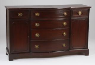 Appraisal: Mahogany buffet long Mahogany buffet the shaped serpentine top surmounting