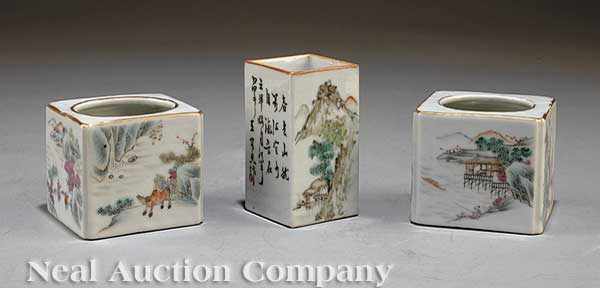 Appraisal: Three Chinese Famille Rose Porcelain Brush Pots late th early