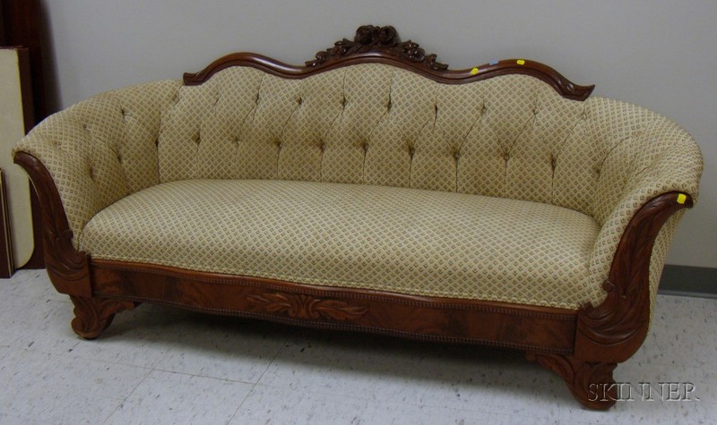 Appraisal: Victorian Upholstered Carved Walnut Sofa lg in