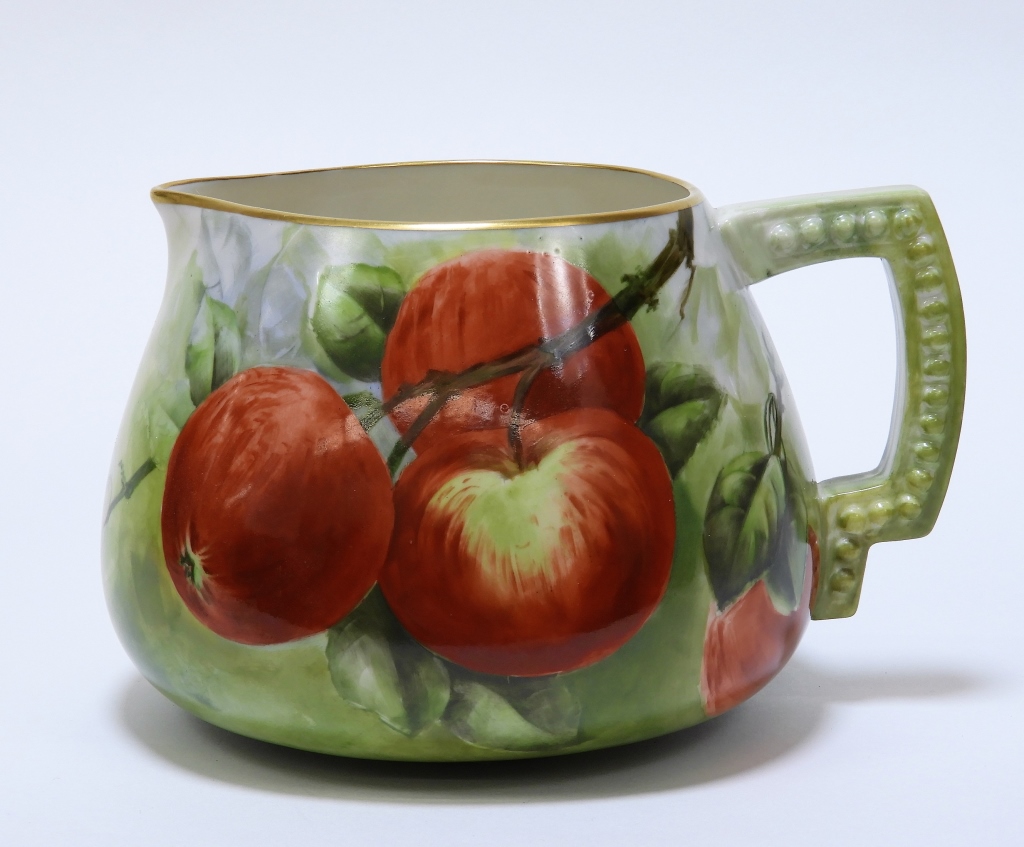 Appraisal: AMERICAN BELLEEK PORCELAIN APPLE DECORATED PITCHER United States - Green