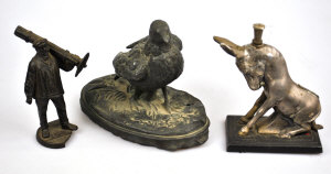 Appraisal: Ronson plated 'Donkey' table lighter to w cast spelter grouse