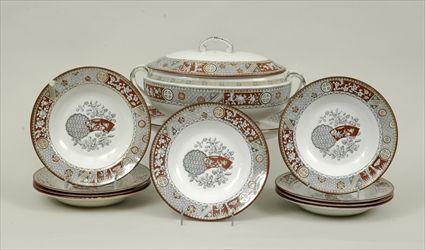 Appraisal: English Aesthetic Movement Transfer-Printed and Polychromed Ironstone Part Dinner Service