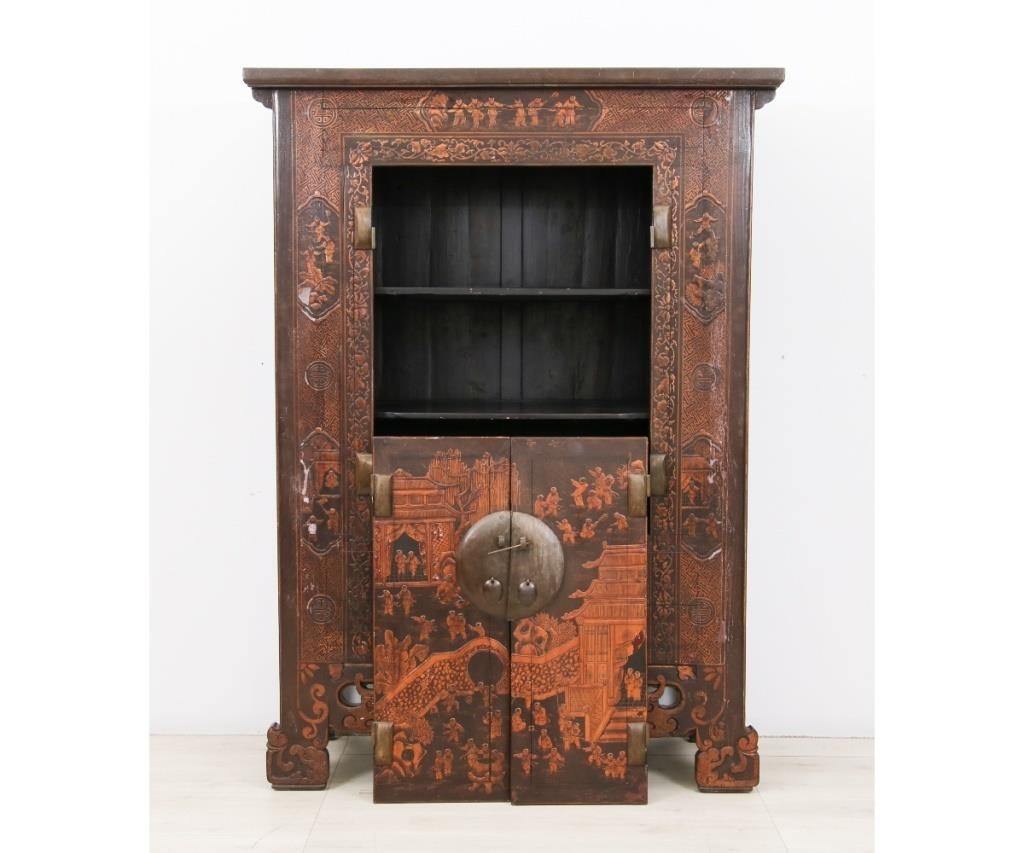 Appraisal: Unusual Zhu wood armoire late th c h x w