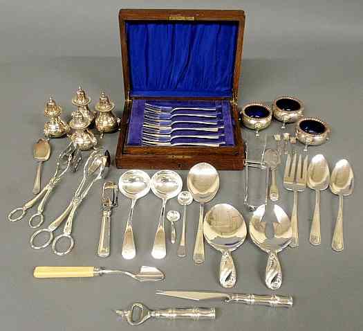 Appraisal: Group of sterling and silverplate to include a mahogany boxed