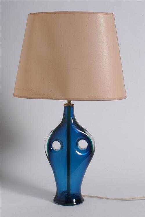 Appraisal: VENINI TABLE LAMP Murano circa Blue and green blown glass