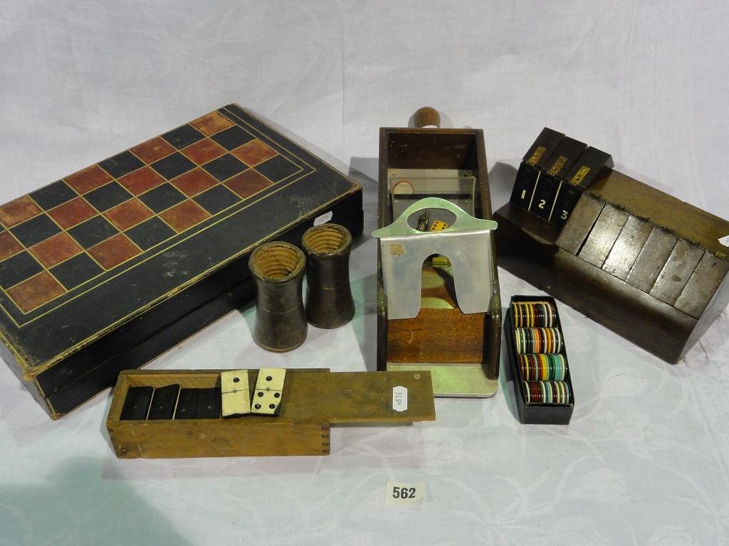 Appraisal: A collection of gaming items including a card shoe a