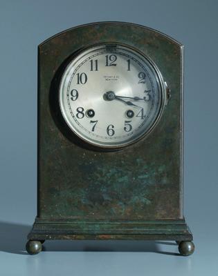 Appraisal: Tiffany bronze shelf clock arched top with ball feet brass