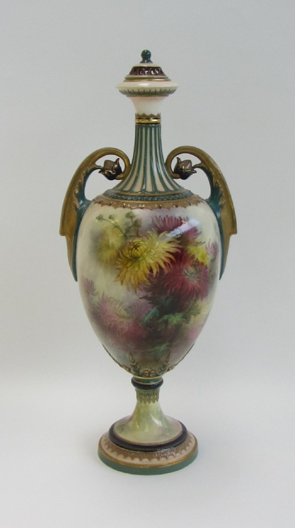 Appraisal: A Hadley Worcester two-handled vase and cover by J W