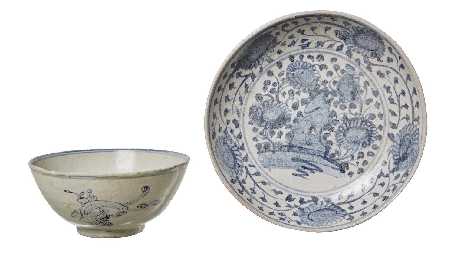 Appraisal: TWO ASIAN BLUE AND WHITE TRADE WARES TH CENTURY OR