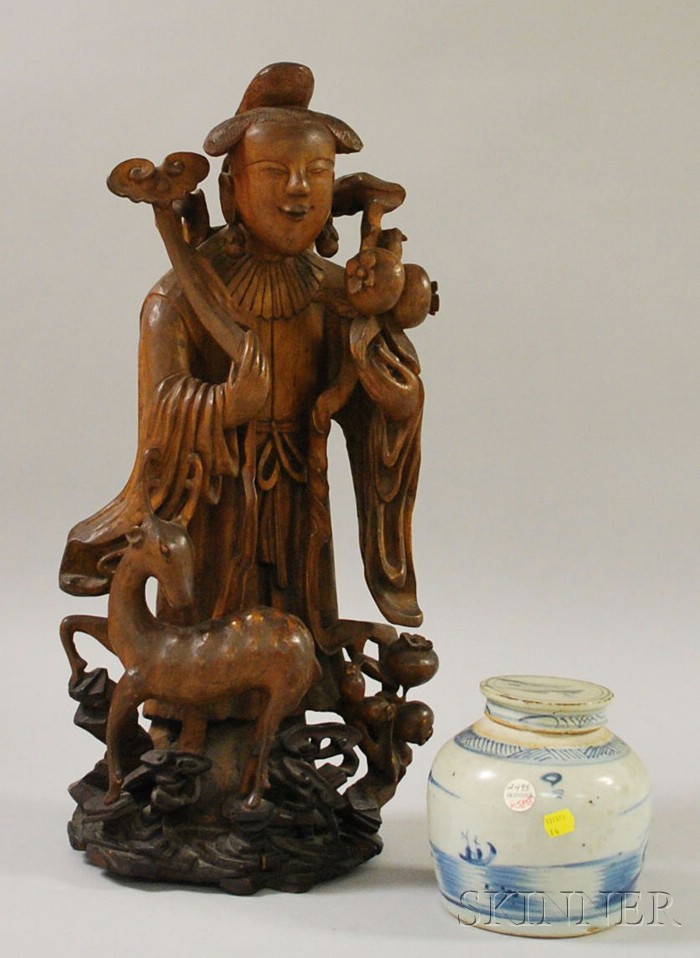 Appraisal: Chinese Carved Wood Goddess of Agriculture Figural Group and a