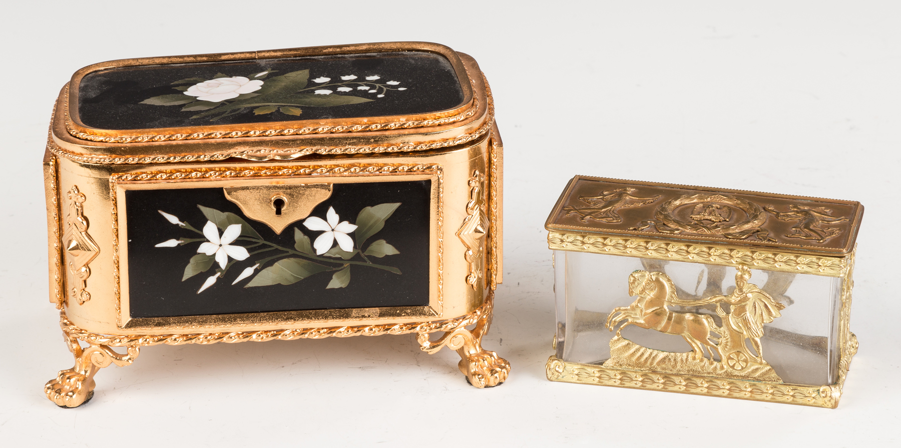 Appraisal: Two Jewelry Boxes Pietra dura jewelry box with gilded brass