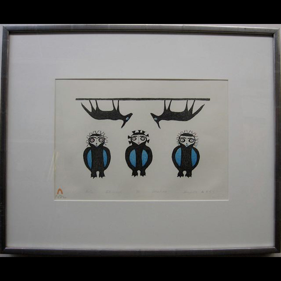 Appraisal: OWLS BIRDS FEEDING IKAYUKTA TUNNILLIE - INUIT TWO LITHOGRAPHS EACH