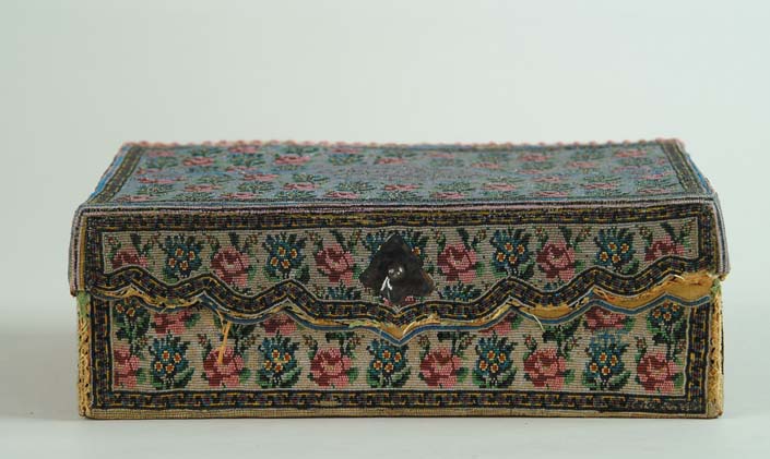 Appraisal: FABULOUS PERSIAN BEAD DECORATED BOX Bead covered lid has flower