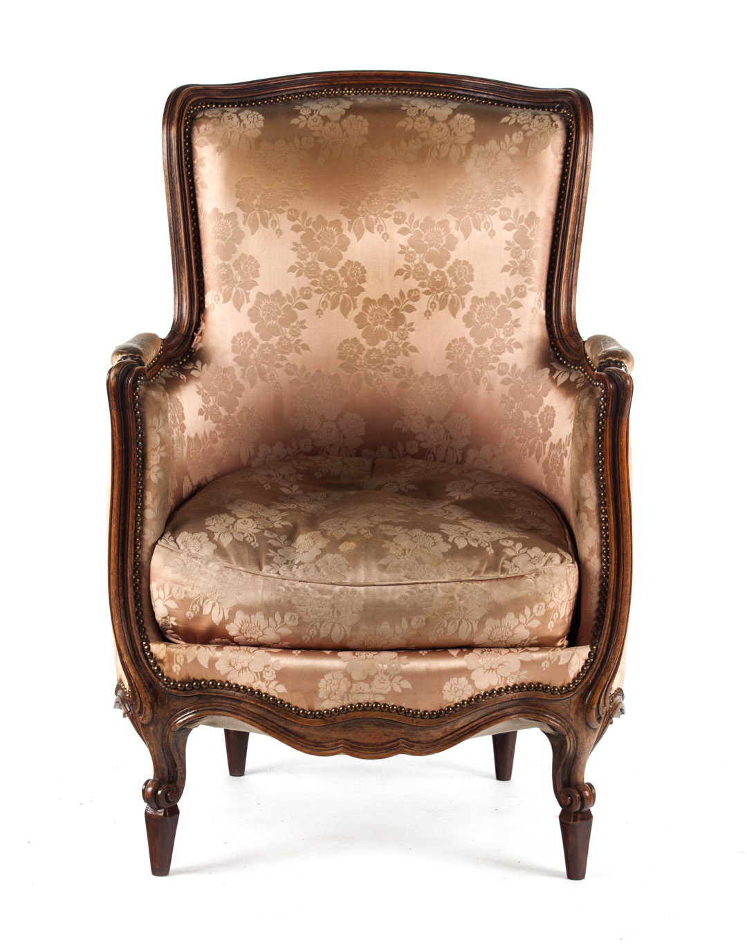 Appraisal: Louis XV style beechwood upholstered bergere exposed carved frame upholstered