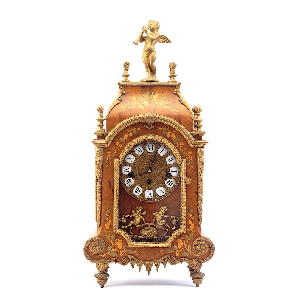 Appraisal: Louis XVI Style Mantel Clock burl walnut case with gilt