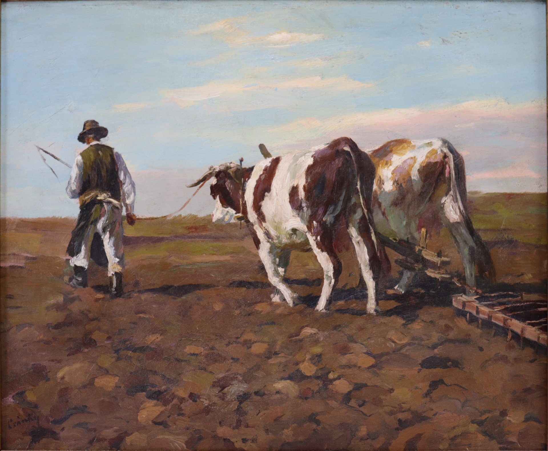 Appraisal: DENES CSANKY HUNGARIAN - Farmer with Oxen Oil on panel