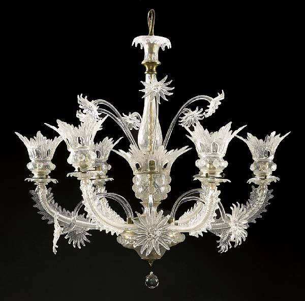 Appraisal: A Murano glass six light chandelier th century The baluster