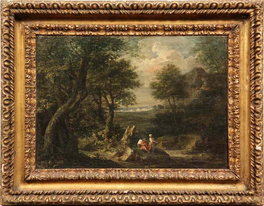 Appraisal: OOC - Rustic Couple in Forest Landscape with Distant Village