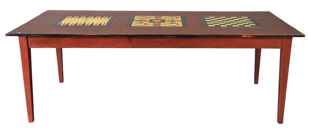 Appraisal: Custom Farm Style Table having painted chess backgammon and parcheesi