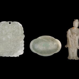 Appraisal: Three Chinese Jade Articles the first a standing guanyin the