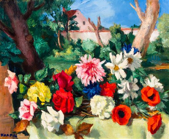 Appraisal: Sale Lot Charles Kvapil Belgian - Flowers oil on canvas