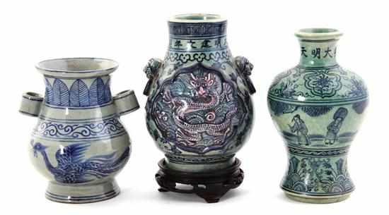 Appraisal: Chinese Ming-style vases signed late Qing Dynasty comprising inverted pear-form