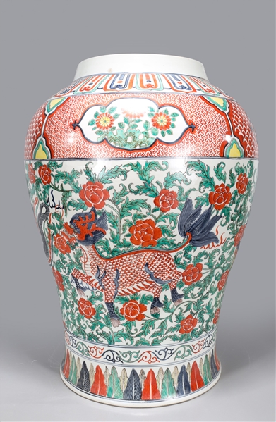 Appraisal: Large Chinese decorated porcelain vase depicting phoenix and qilin amidst