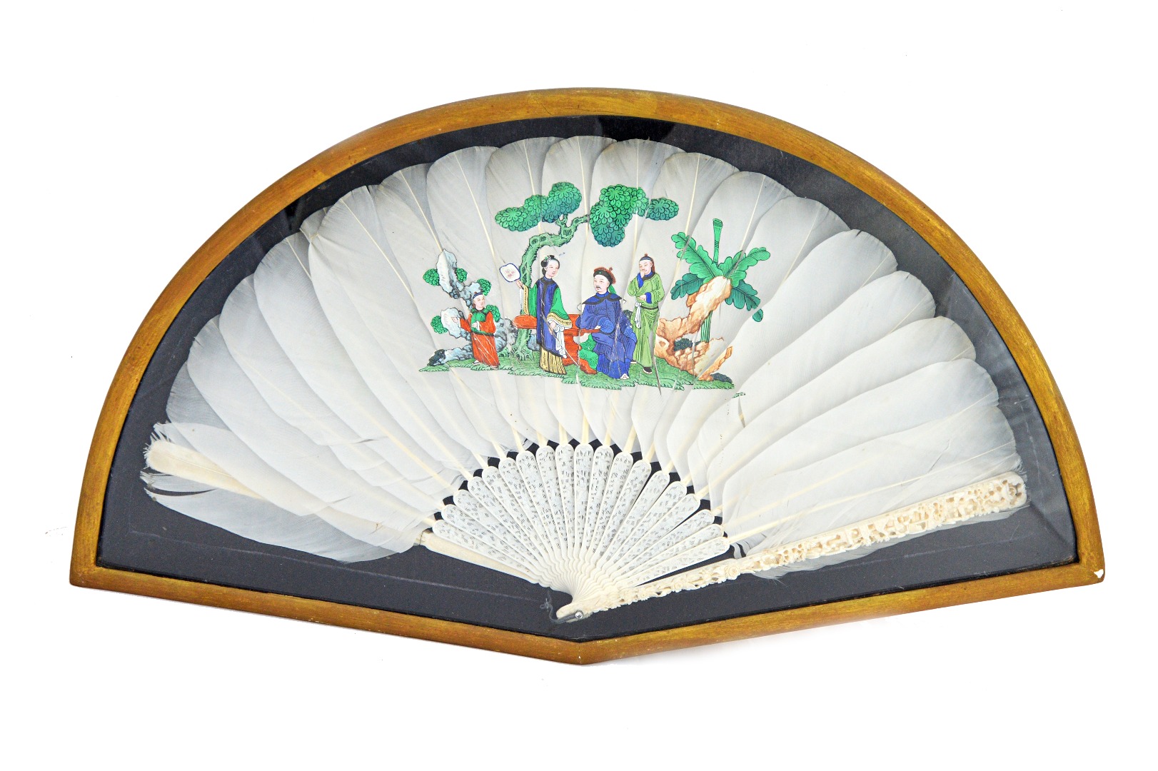 Appraisal: An early th century Chinese export painted feather fan detailed