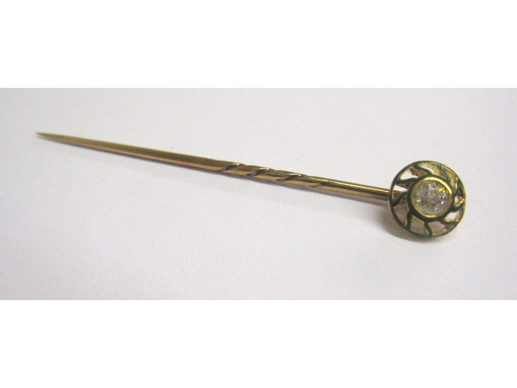 Appraisal: Gold stick pin with rose cut diamond set top