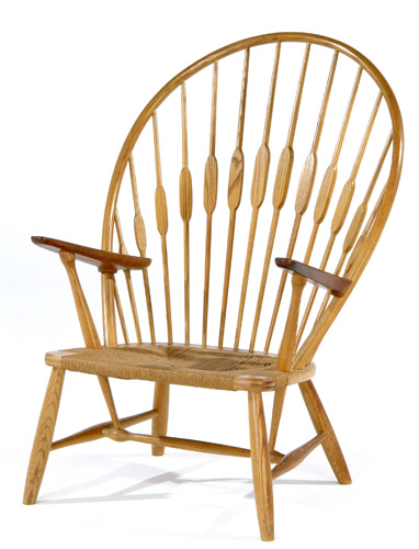 Appraisal: HANS WEGNER JOHANNES HANSEN Oak Peacock chair Branded mark x