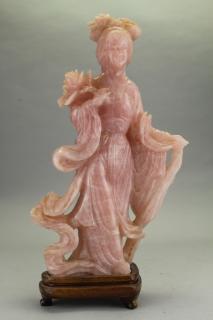 Appraisal: Chinese Rose Quartz Carved Guanyin on Stand Chinese Rose Quartz