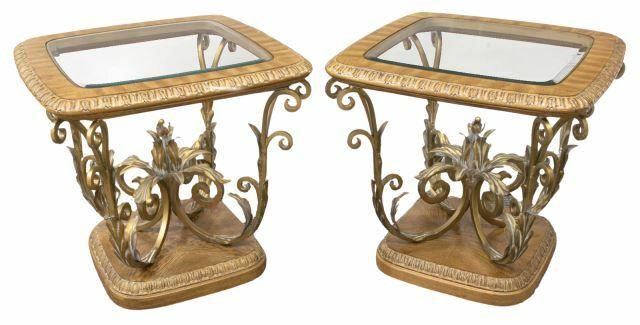 Appraisal: pair Bernhardt wood framed side tables late th c the