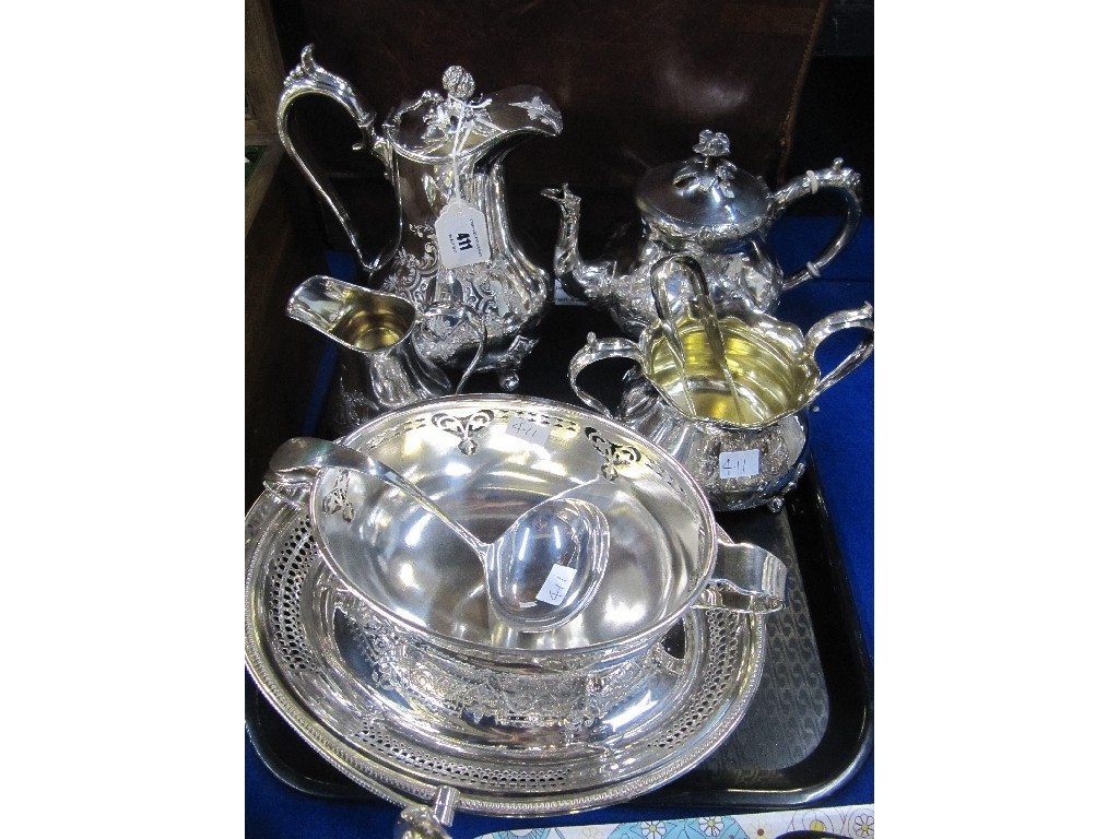 Appraisal: Tray lot EP - four piece tea service basket etc