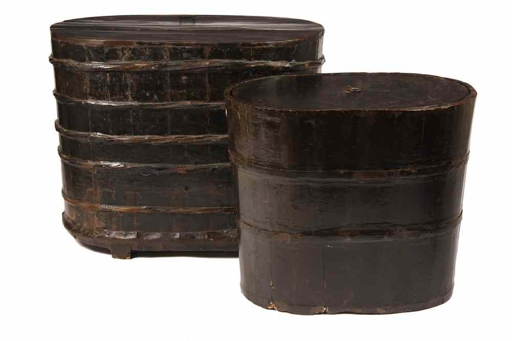 Appraisal: LG CHINESE GRAIN STORAGE BINS - th c Chinese Covered