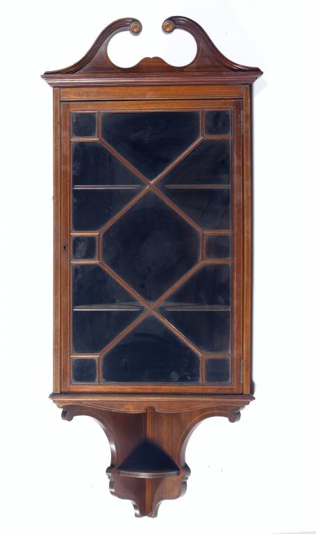 Appraisal: AN EDWARD VII MAHOGANY AND LINE INLAID HANGING CORNER CABINET