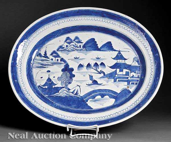 Appraisal: A Chinese Canton Blue and White Porcelain Platter oval well