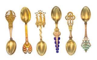 Appraisal: A Collection of Danish Silver-Gilt and Enamel Christmas Spoons Anton