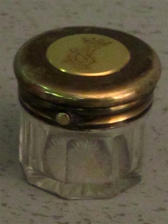 Appraisal: Victorian silver covered cut glass travelling inkwell of nonagonal form