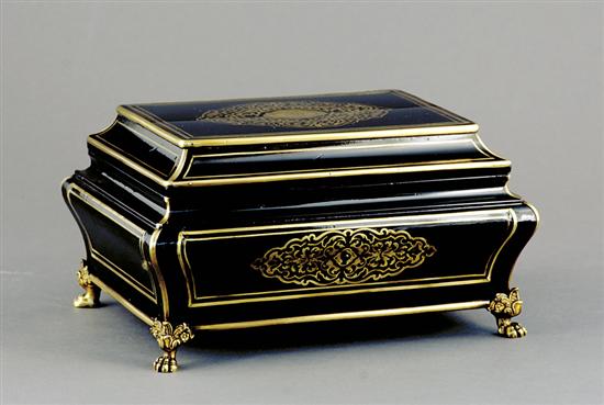 Appraisal: French ebonized wood and gilt-metal jewel box late th centuryhinged