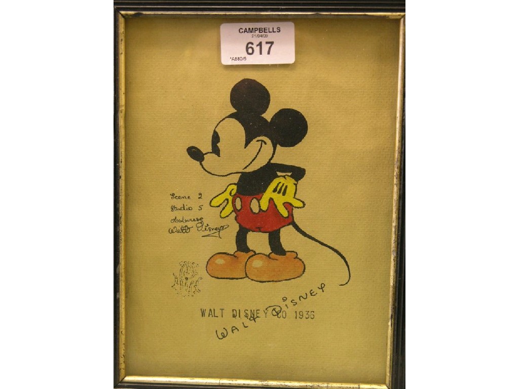 Appraisal: A portrait of Mickey Mouse bearing a signature Walt Disney