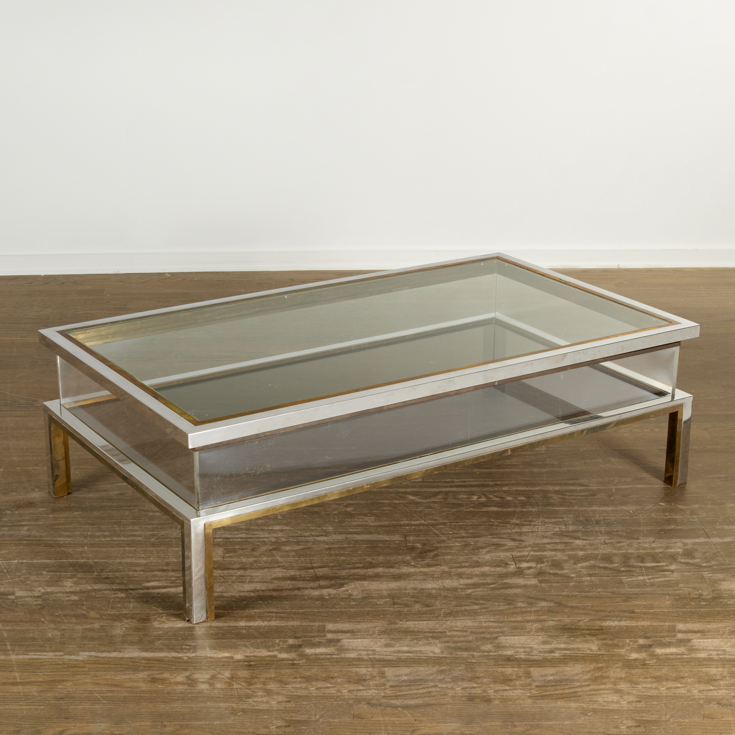 Appraisal: JANSEN CHROME AND BRONZE VITRINE COFFEE TABLE c s the